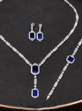 精致T方锆石套装培育合成蓝宝石