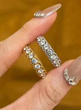 vintage蕾丝圆钻排戒女中古风