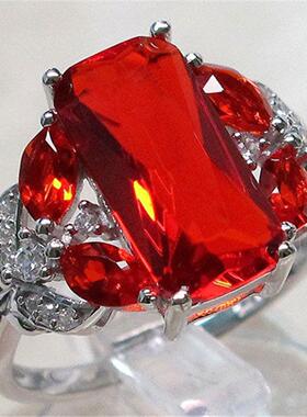 宁语wish新款合成红宝石订婚戒指 欧美时尚马眼形指环银饰品