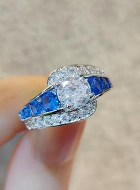 臻荣temu货源爆款海蓝宝戒指重工