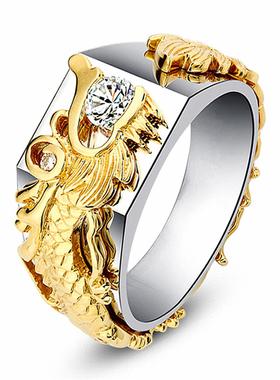 臻荣wish热卖霸气龙纹分色戒指镀