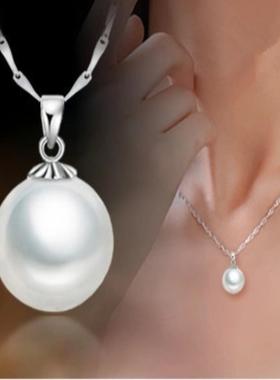 臻荣简约珍珠贝珠铜镀银项链韩版