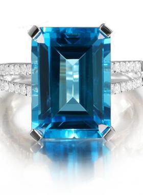 镀18k合成托帕石海蓝宝石戒指