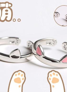 猫爪子戒指银开口猫咪指环萌宠