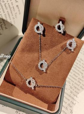 小Q镶钻耳钉女猪鼻子项链满钻