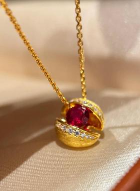 轻奢悬浮镶嵌红钻拉丝工艺红刚玉