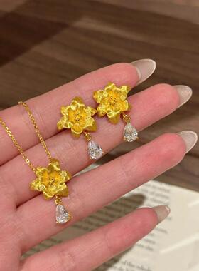 vintage中古拉丝金色百合花水滴