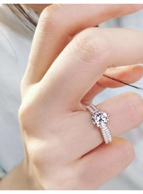 星光皇后六爪排钻戒指女镀s925银