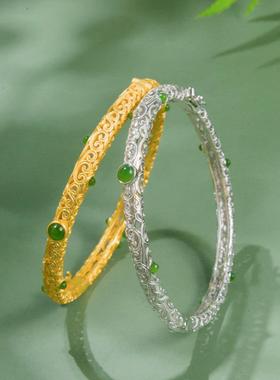 中国风祥云如意手镯复古银色