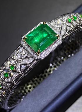 新款微镶满钻祖母绿手镯双色