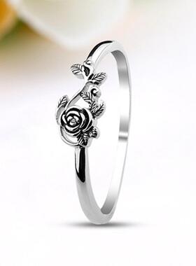 臻荣wish热卖复古泰银玫瑰花戒指 欧美镀925银订婚指环手饰品