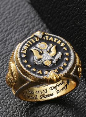 宁语wish新款美国联邦军徽章标语This we'll defend男士双色戒指