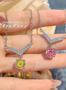 气质百搭八角玫瑰切黄钻翅膀项链