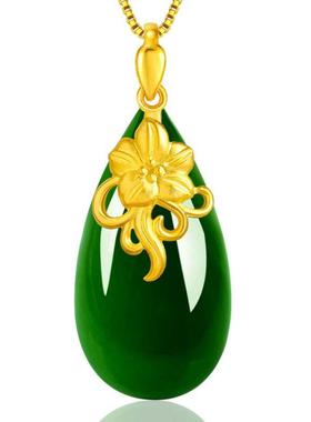 古法镶玉髓项链女款镀黄金仿和田