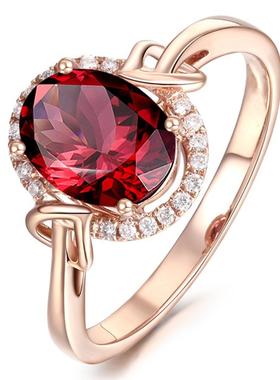 欧美红宝石镶钻指环镀18K玫瑰金