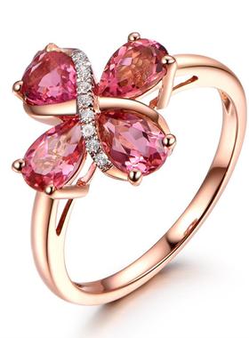 银戒指女日韩版水滴红宝石镀