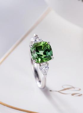 新款仿天然绿碧玺方钻戒指气质