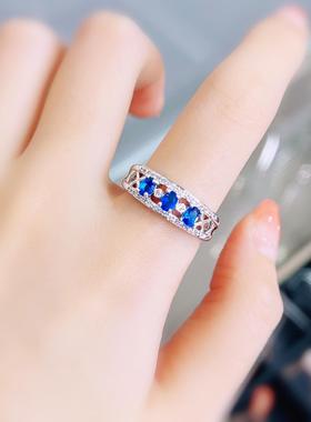 新款2克拉皇家蓝蓝宝石戒指排戒
