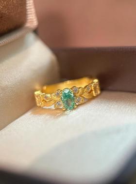 法式高级感高碳钻薄荷麦穗戒指