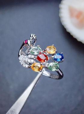 新款创意货源彩宝孔雀戒指镶嵌仿