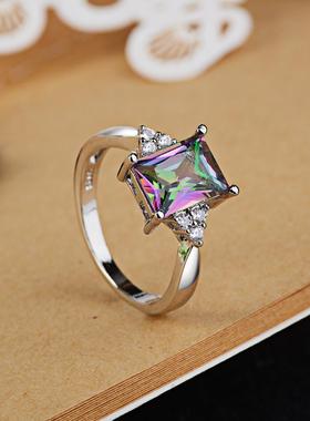 欧美创意个性镶嵌彩虹宝石指环