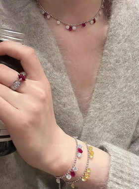 泪醉星河红色锆石手链夏天轻奢