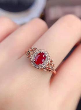 轻奢通花镀18k玫瑰金石榴石戒指