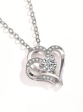 亚马逊白金双心吊坠项链锁骨优雅