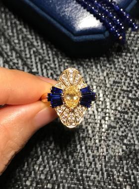 法式复古马眼形状黄色锆石法棍