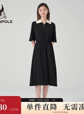 BEANPOLE滨波女士黑白松紧腰休闲老钱风气质时尚优雅连衣裙