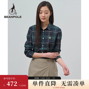BEANPOLE滨波女士薄纱纯棉格纹设计简约通勤日常户外休闲长袖 衬衫