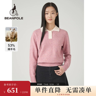 毛衣 简约翻领舒适套头针织衫 BEANPOLE滨波 女士纯色软糯慵懒时尚