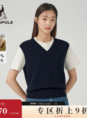 BEANPOLE滨波 女士藏青色韩系内搭100%绵羊毛马甲背心