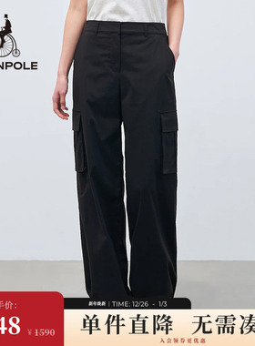 BEANPOLE滨波  新款女士黑色基础简约化纤工装户外长裤