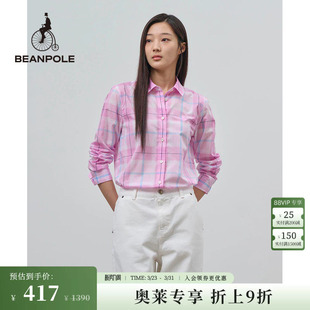 BEANPOLE滨波女士薄纱纯棉格纹设计简约通勤日常户外休闲长袖 衬衫