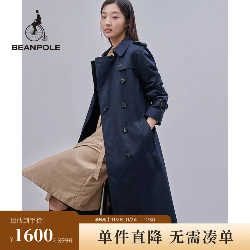 滨波双排扣简约长款风衣