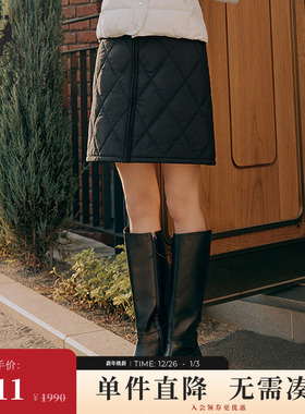 BEANPOLE滨波  女士休闲H版型时尚潮酷风黑色简约菱格设计半身裙