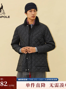 BEANPOLE滨波  男士商务优雅黑色休闲菱格绗缝翻领棉服