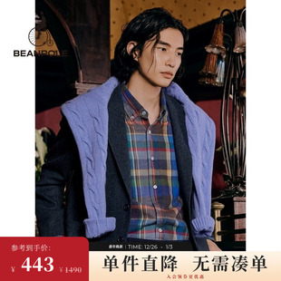 商务休闲扣领尖领多色格纹衬衫 BEANPOLE滨波 男士