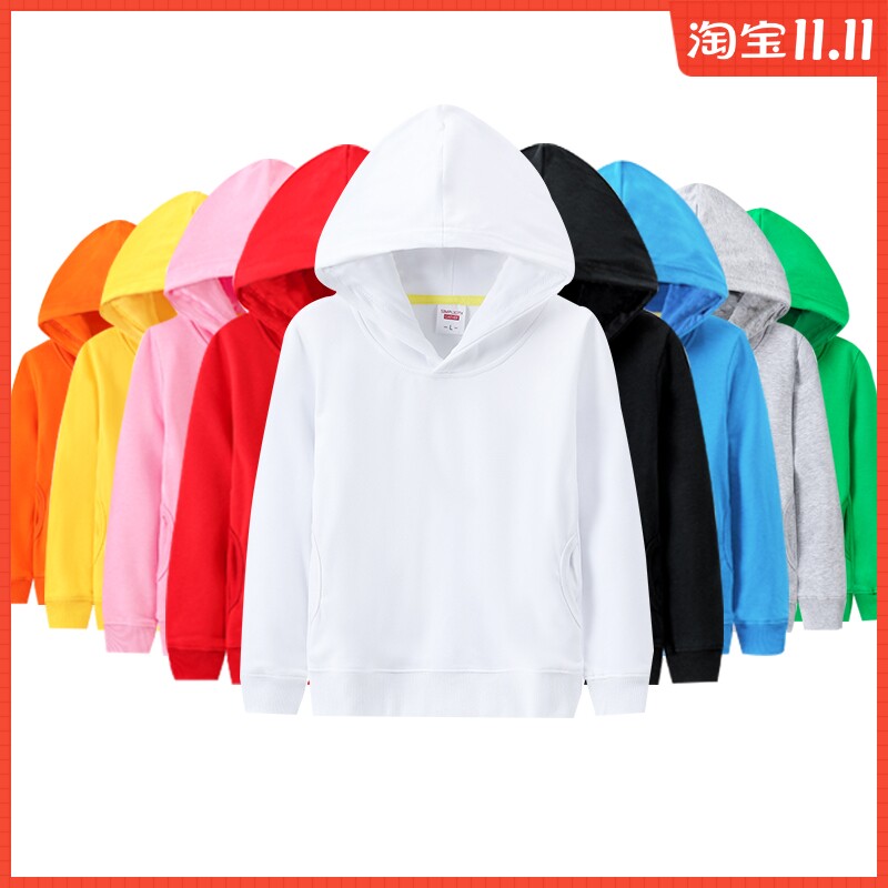 纯白色卫衣大童小学生连帽班服图片