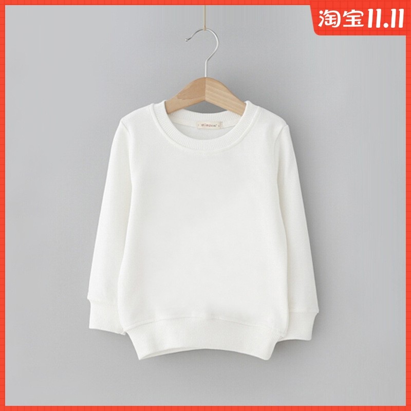儿童纯白色卫衣圆领男童女童小童小学生校服班服冬季加绒加厚保暖