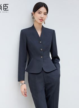 艾尚臣新款高级感青灰色西装时尚气质酒店经理接待西装套装两件套
