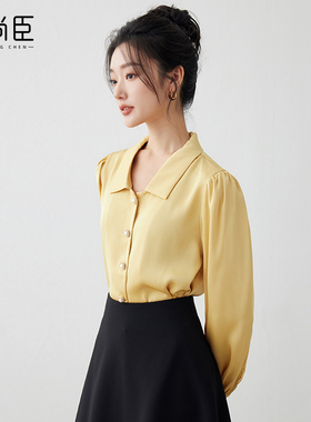 艾尚臣职业黄色衬衫女秋季新款正装通勤女装教师工装衬衣高级感