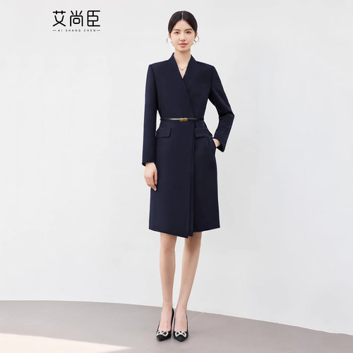 艾尚臣藏青色通勤职业西装连衣裙