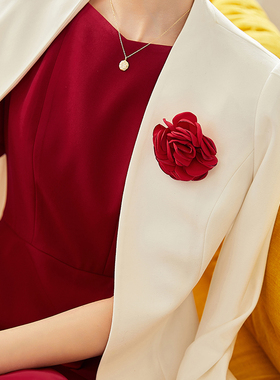 气质职业套装女士时尚连衣裙红色春夏西装裙小香风套裙洋气两件套