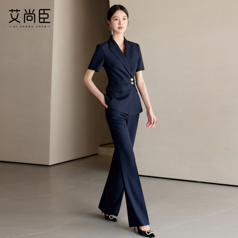 艾尚臣高级感西装套装女夏季短袖商务正装小个子面试职业OL工作服