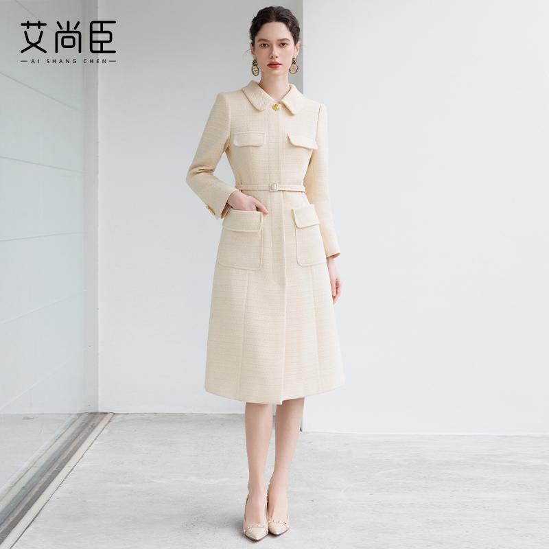 艾尚臣赫本风方领连衣裙冬小香风