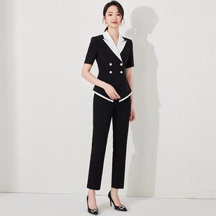 正装 高级感教师前台OL修身 西服技师两件套 套装 艾尚臣黑色职业西装