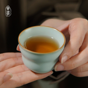 青澹汝窑葫芦杯主人杯单杯陶瓷手工品茗杯茶盏景德镇汝瓷小号茶杯