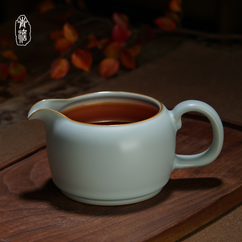 青澹汝窑公道杯陶瓷大容量分茶器公杯景德镇手工汝瓷茶海青瓷礼品